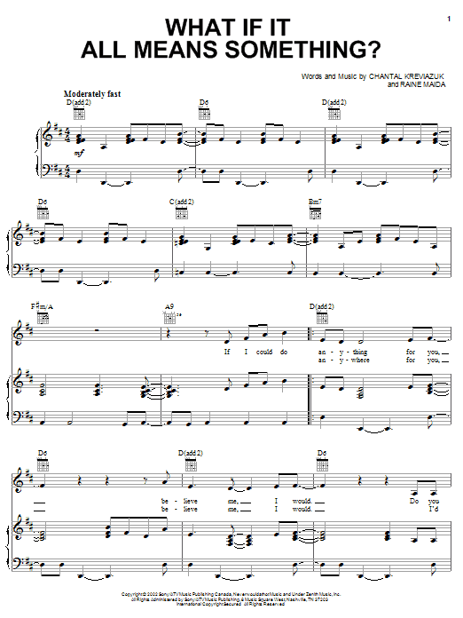 Chantal Kreviazuk What If It All Means Something? Sheet Music Notes & Chords for Piano, Vocal & Guitar (Right-Hand Melody) - Download or Print PDF Chantal Kreviazuk What If It All Means Something? Sheet Music Notes & Chords for Piano, Vocal & Guitar (Right-Hand Melody) - Download or Print PDF