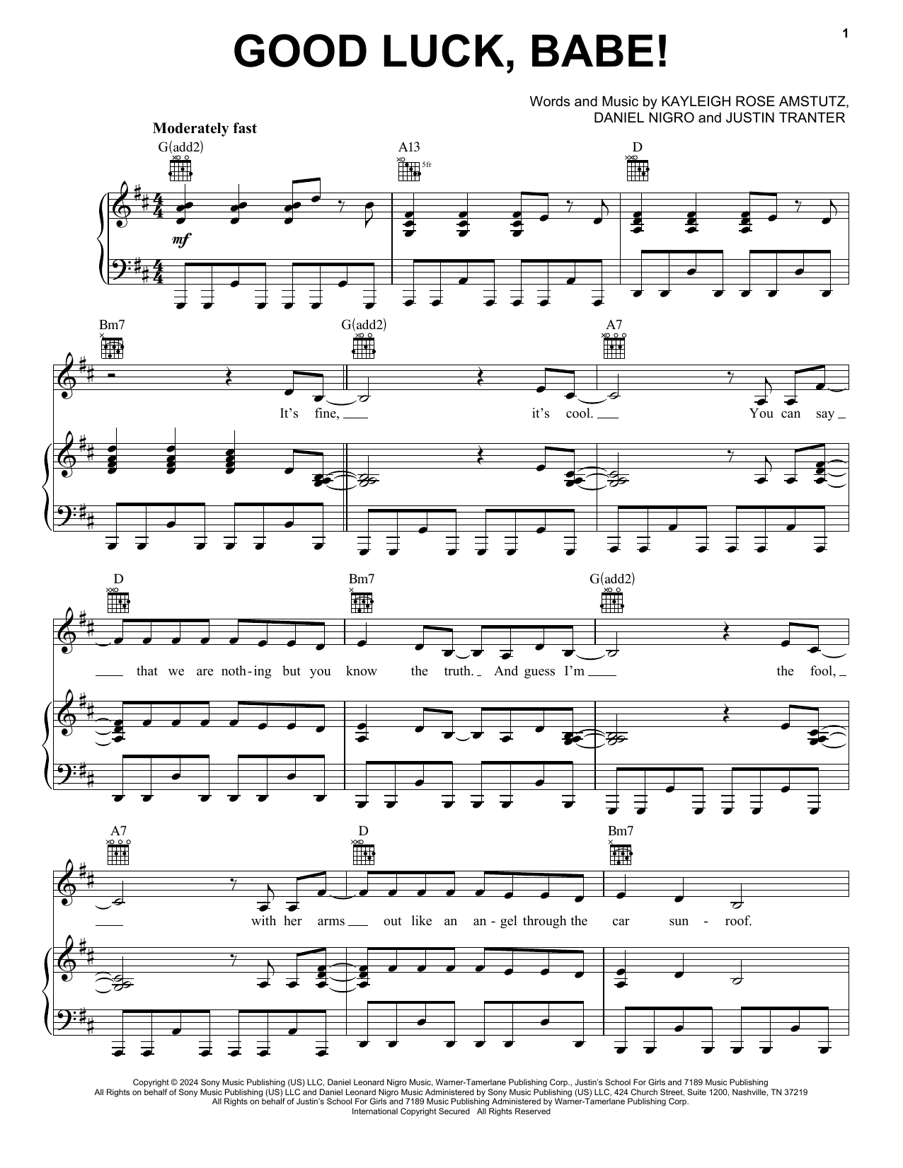 Chappell Roan Good Luck, Babe! Sheet Music Notes & Chords for Easy Piano - Download or Print PDF