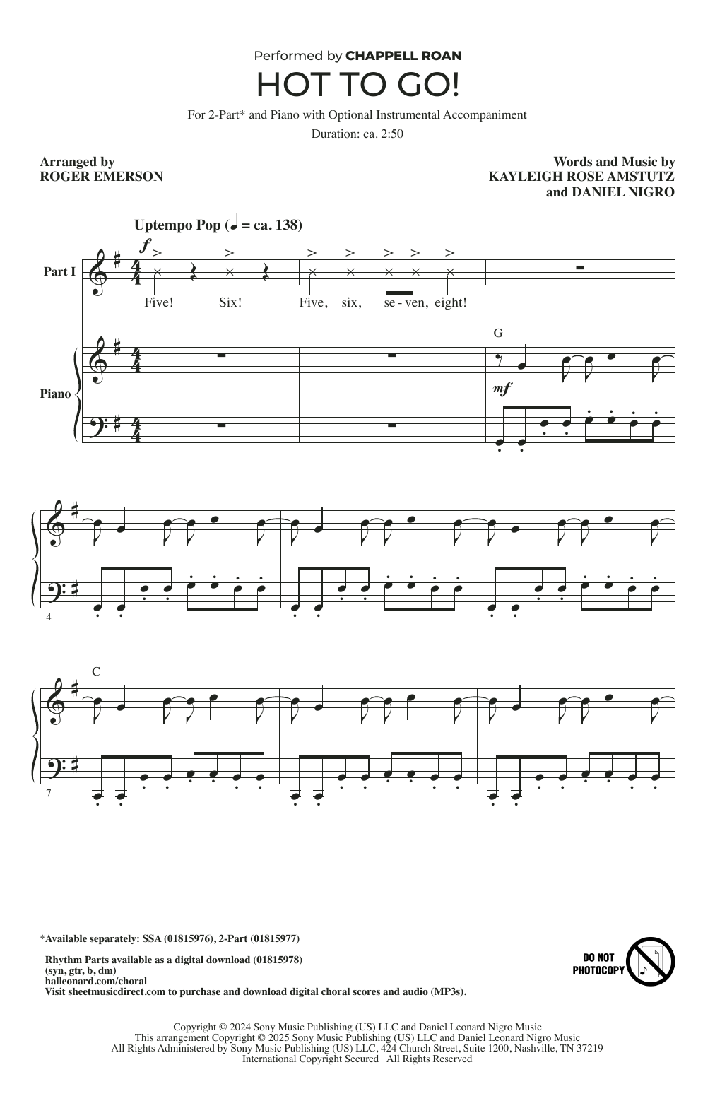 Chappell Roan HOT TO GO! (arr. Roger Emerson) Sheet Music Notes & Chords for 2-Part Choir - Download or Print PDF Chappell Roan HOT TO GO! (arr. Roger Emerson) Sheet Music Notes & Chords for 2-Part Choir - Download or Print PDF