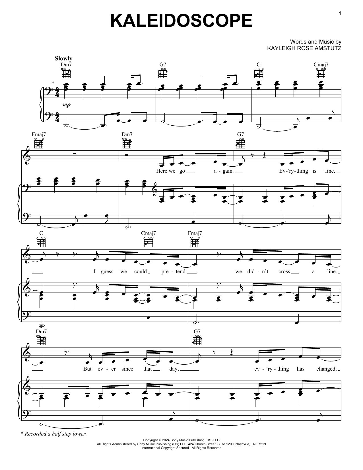 Chappell Roan Kaleidoscope Sheet Music Notes & Chords for Piano, Vocal & Guitar Chords (Right-Hand Melody) - Download or Print PDF