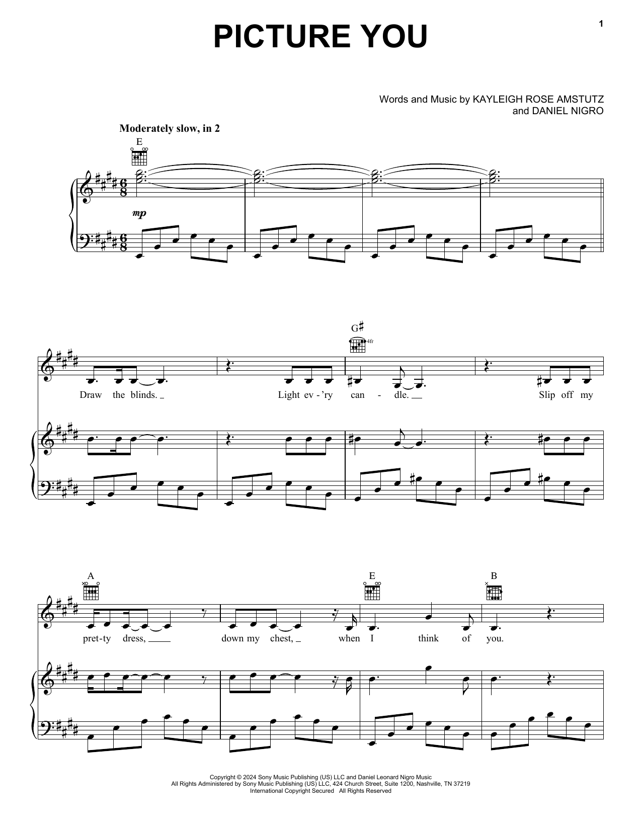 Chappell Roan Picture You Sheet Music Notes & Chords for Piano, Vocal & Guitar Chords (Right-Hand Melody) - Download or Print PDF