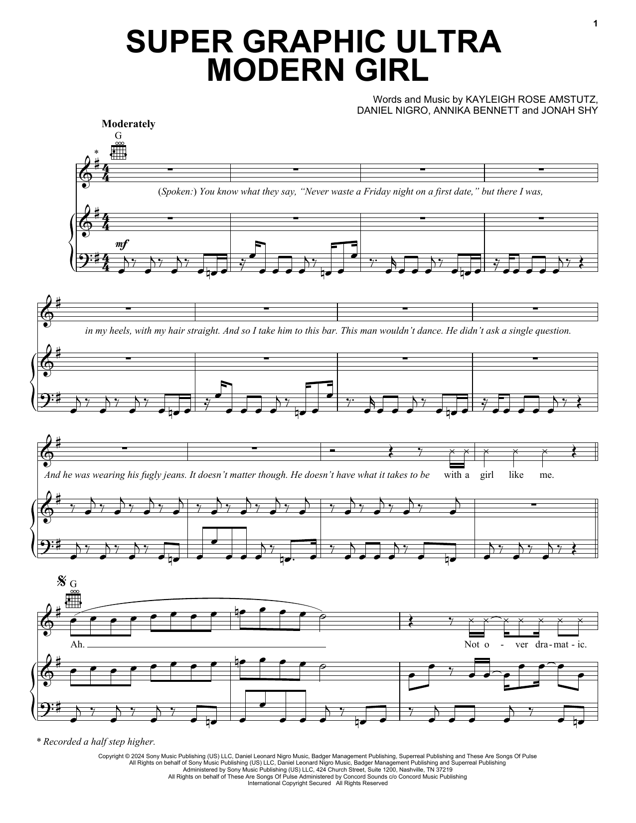 Chappell Roan Super Graphic Ultra Modern Girl Sheet Music Notes & Chords for Piano, Vocal & Guitar Chords (Right-Hand Melody) - Download or Print PDF