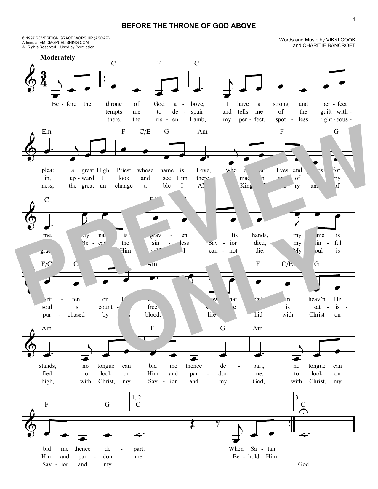 Charitie Bancroft Before The Throne Of God Above Sheet Music Notes & Chords for Melody Line, Lyrics & Chords - Download or Print PDF
