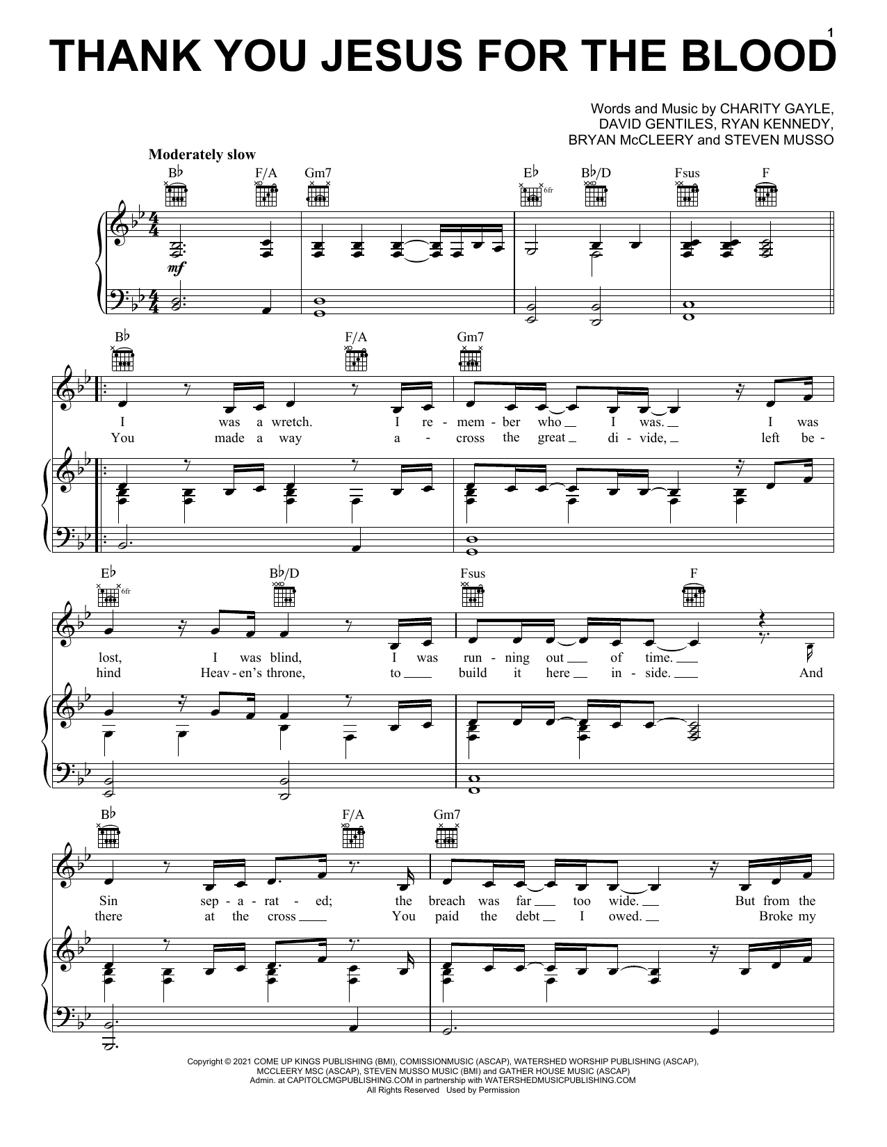 Charity Gayle Thank You Jesus For The Blood Sheet Music Notes & Chords for Piano, Vocal & Guitar Chords (Right-Hand Melody) - Download or Print PDF