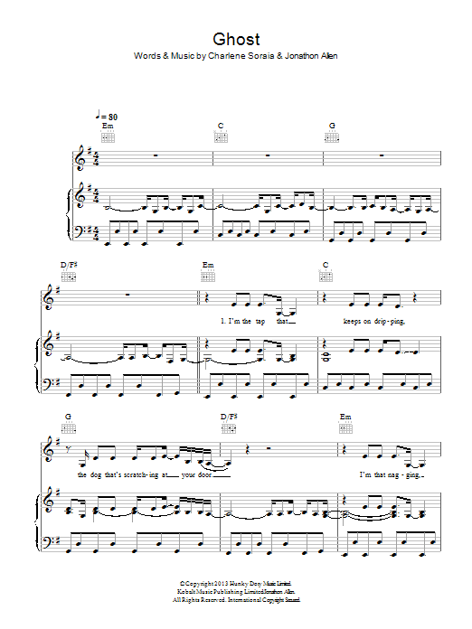 Charlene Soraia Ghost Sheet Music Notes & Chords for Piano, Vocal & Guitar (Right-Hand Melody) - Download or Print PDF