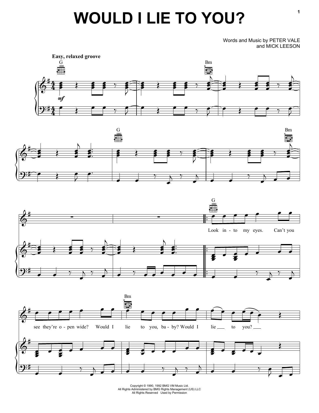 Charles & Eddie Would I Lie To You? Sheet Music Notes & Chords for Piano, Vocal & Guitar (Right-Hand Melody) - Download or Print PDF