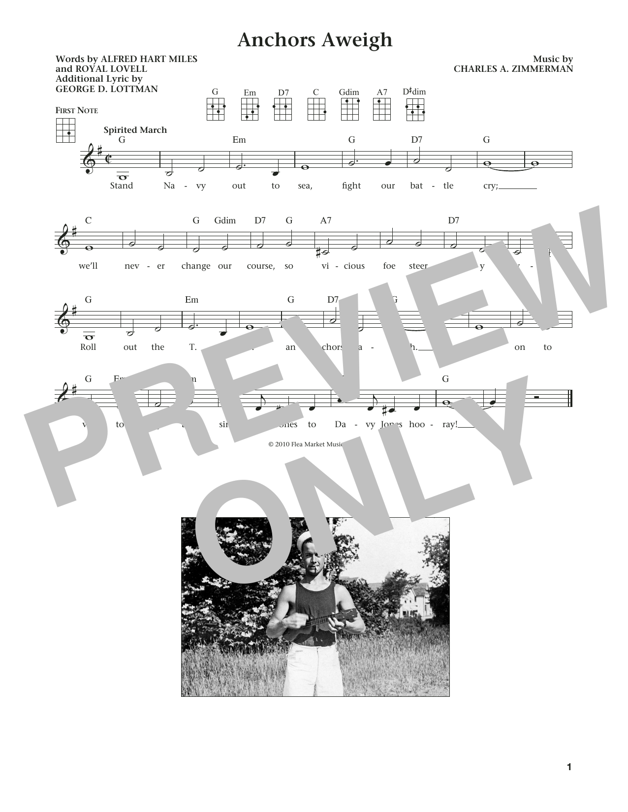 Charles A. Zimmerman Anchors Aweigh (from The Daily Ukulele) (arr. Liz and Jim Beloff) Sheet Music Notes & Chords for Ukulele - Download or Print PDF Charles A. Zimmerman Anchors Aweigh (from The Daily Ukulele) (arr. Liz and Jim Beloff) Sheet Music Notes & Chords for Ukulele - Download or Print PDF