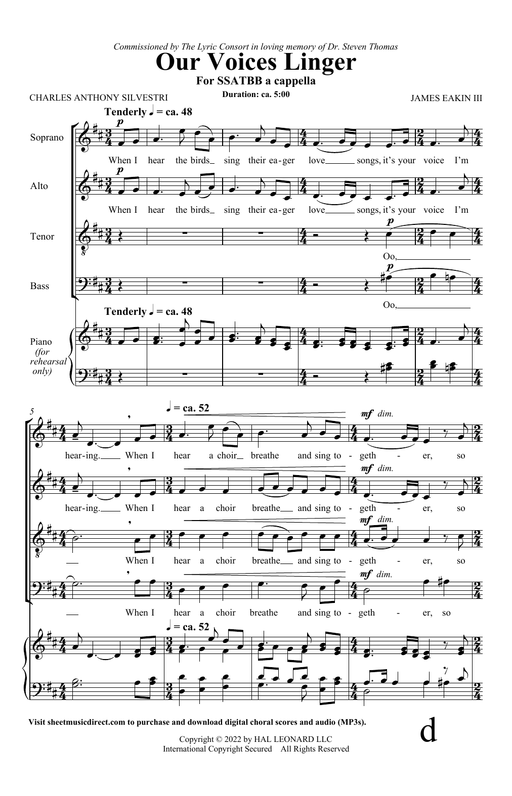 Charles Anthony Silvestri and James Eakin III Our Voices Linger Sheet Music Notes & Chords for SATB Choir - Download or Print PDF