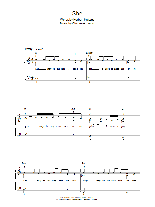 Elvis Costello She Sheet Music Notes & Chords for Beginner Piano - Download or Print PDF