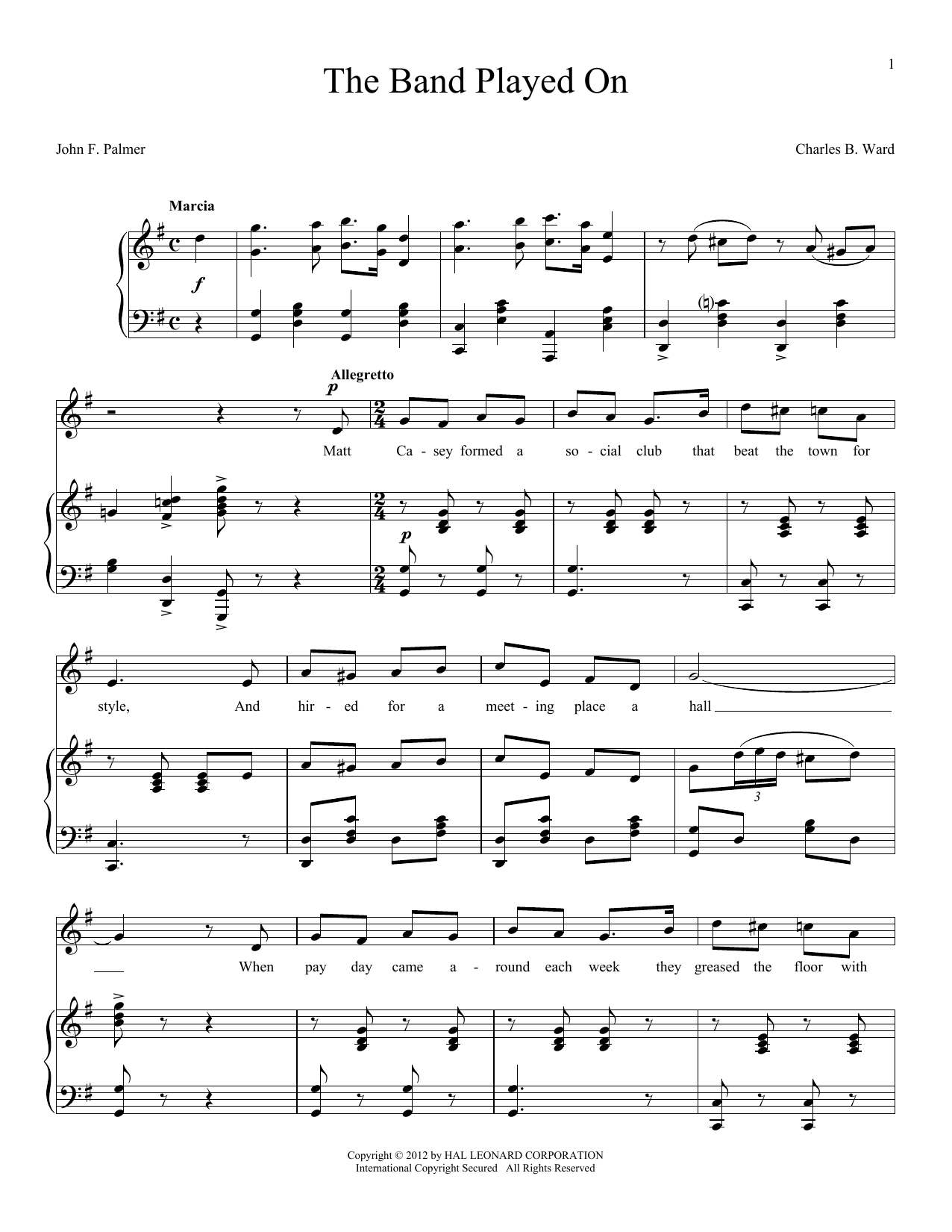 Charles B. Ward The Band Played On Sheet Music Notes & Chords for Piano & Vocal - Download or Print PDF