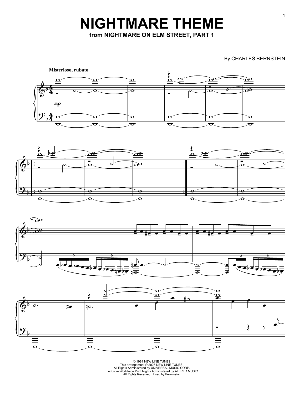 Charles Bernstein A Nightmare On Elm Street Sheet Music Notes & Chords for Piano - Download or Print PDF