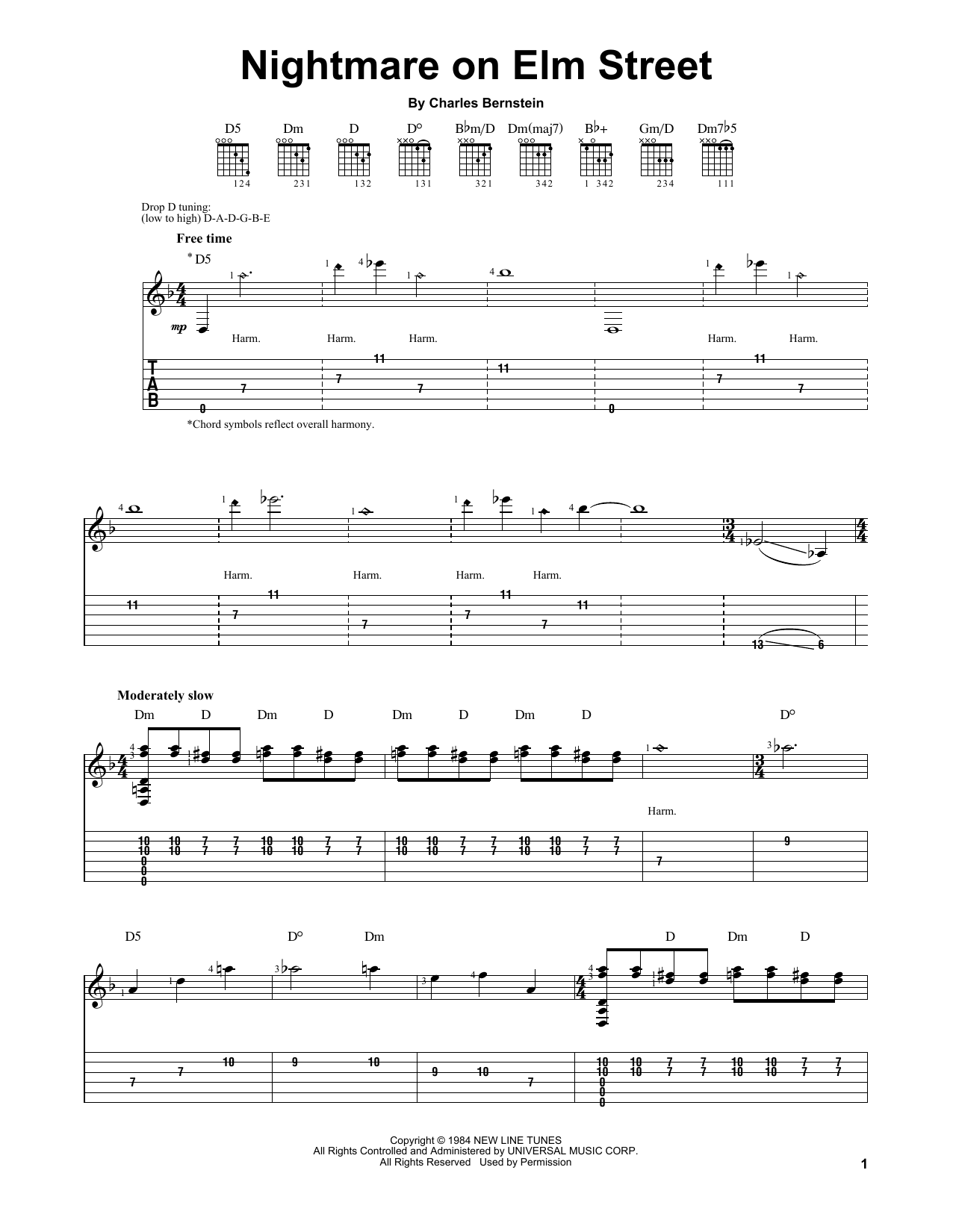 Charles Bernstein Nightmare On Elm Street Sheet Music Notes & Chords for Easy Guitar Tab - Download or Print PDF