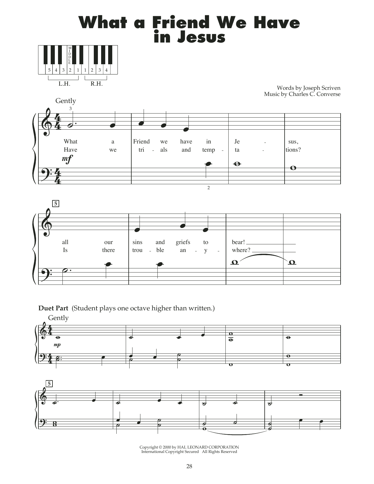 Charles C. Converse What A Friend We Have In Jesus (arr. Carol Klose) Sheet Music Notes & Chords for 5-Finger Piano - Download or Print PDF