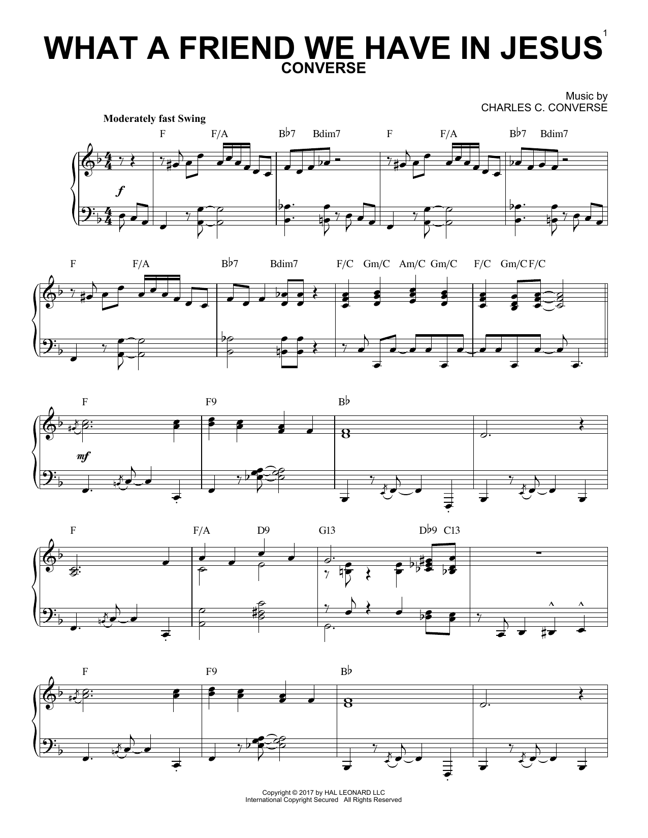 Charles C. Converse What A Friend We Have In Jesus [Jazz version] Sheet Music Notes & Chords for Piano - Download or Print PDF