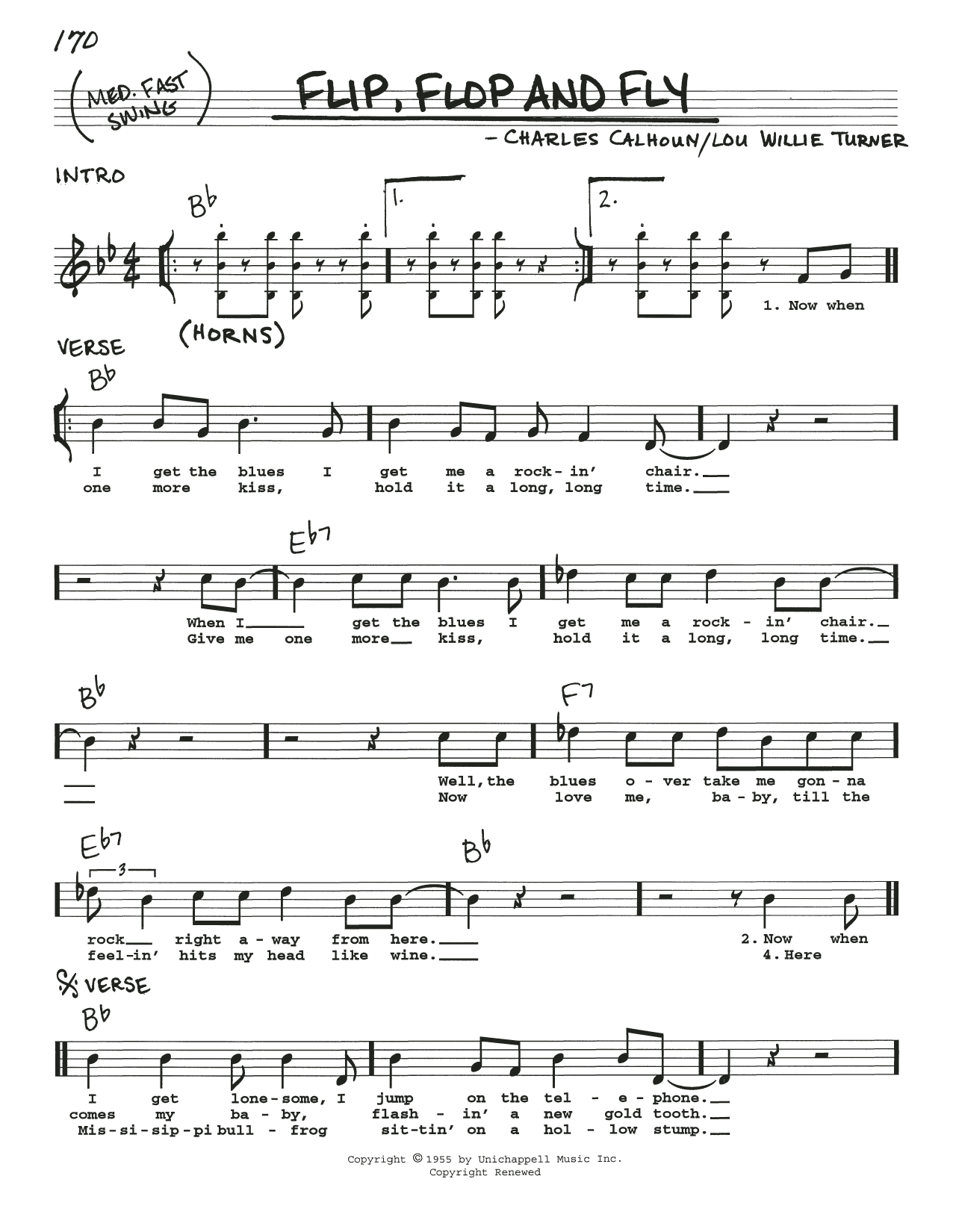 Charles Calhoun Flip, Flop And Fly Sheet Music Notes & Chords for Real Book – Melody, Lyrics & Chords - Download or Print PDF