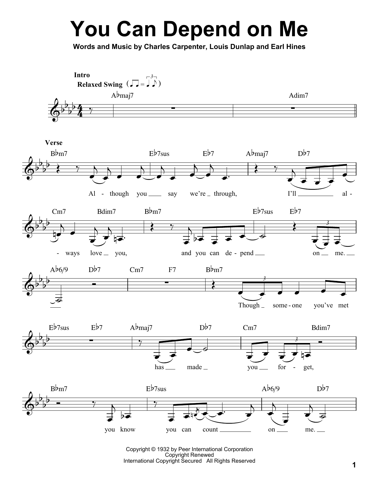 Charles Carpenter You Can Depend On Me Sheet Music Notes & Chords for Voice - Download or Print PDF