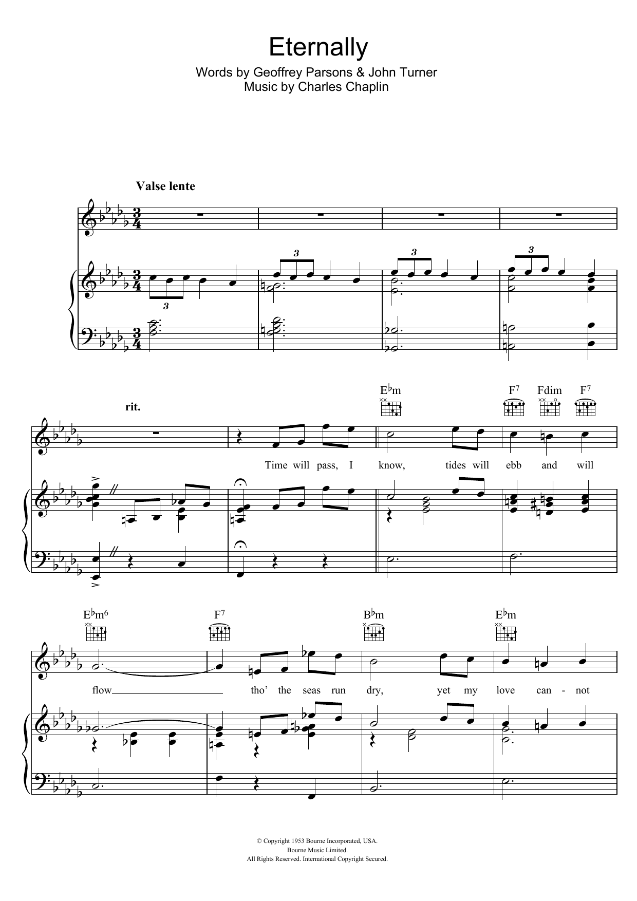 Charles Chaplin Eternally Sheet Music Notes & Chords for Piano, Vocal & Guitar (Right-Hand Melody) - Download or Print PDF