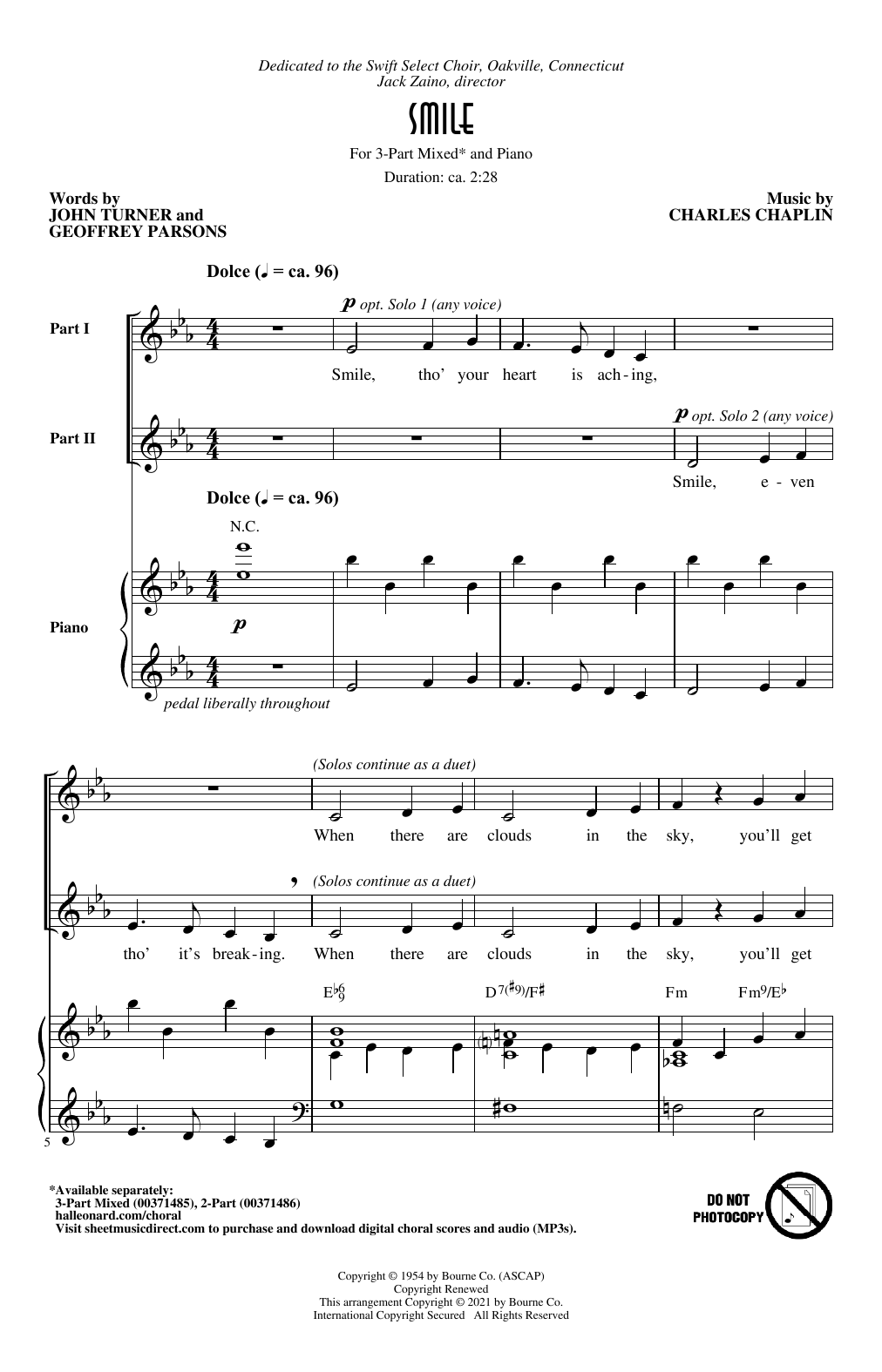 Charles Chaplin Smile (arr. Roger Emerson) Sheet Music Notes & Chords for 3-Part Mixed Choir - Download or Print PDF
