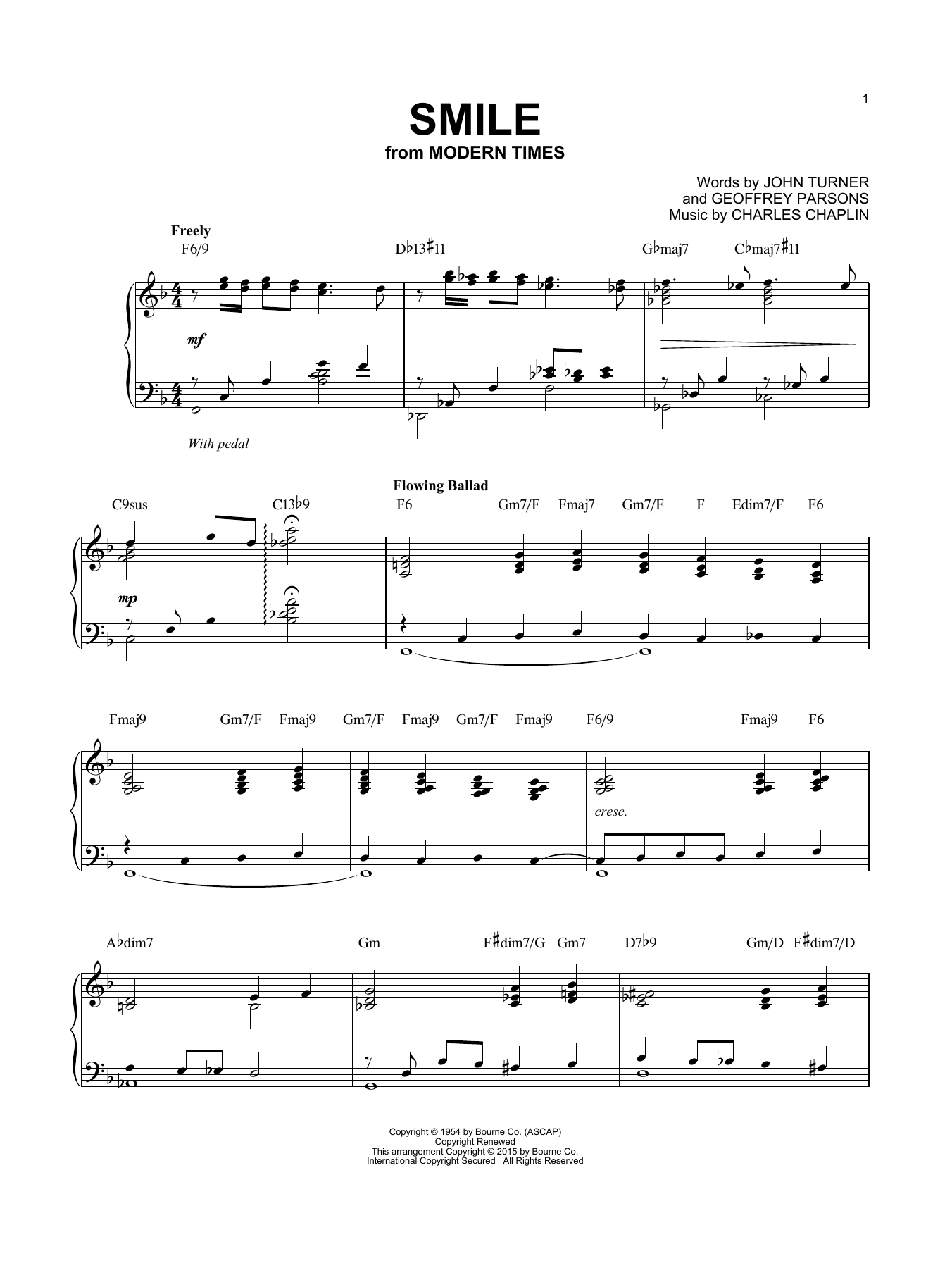 Charles Chaplin Smile [Jazz version] (arr. Brent Edstrom) Sheet Music Notes & Chords for Piano - Download or Print PDF