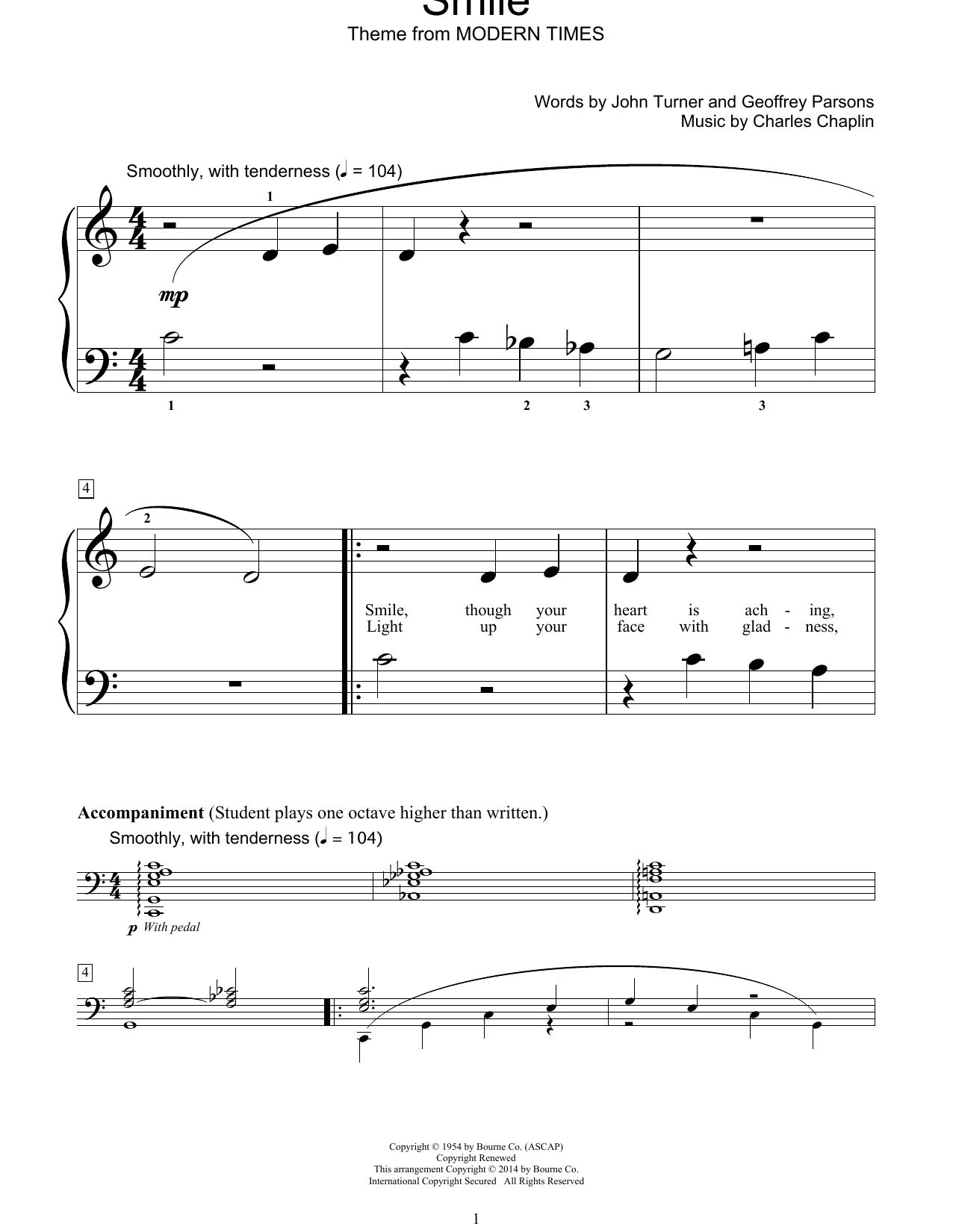 Charles Chaplin Smile Sheet Music Notes & Chords for Piano (Big Notes) - Download or Print PDF