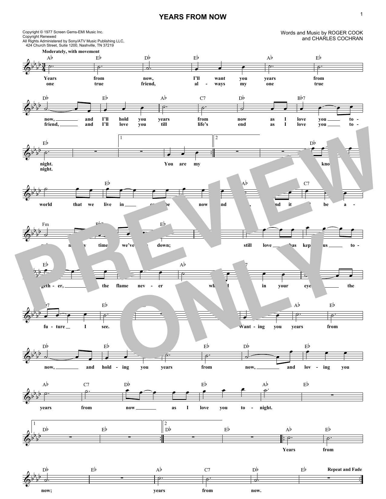 Charles Cochran Years From Now Sheet Music Notes & Chords for Lead Sheet / Fake Book - Download or Print PDF