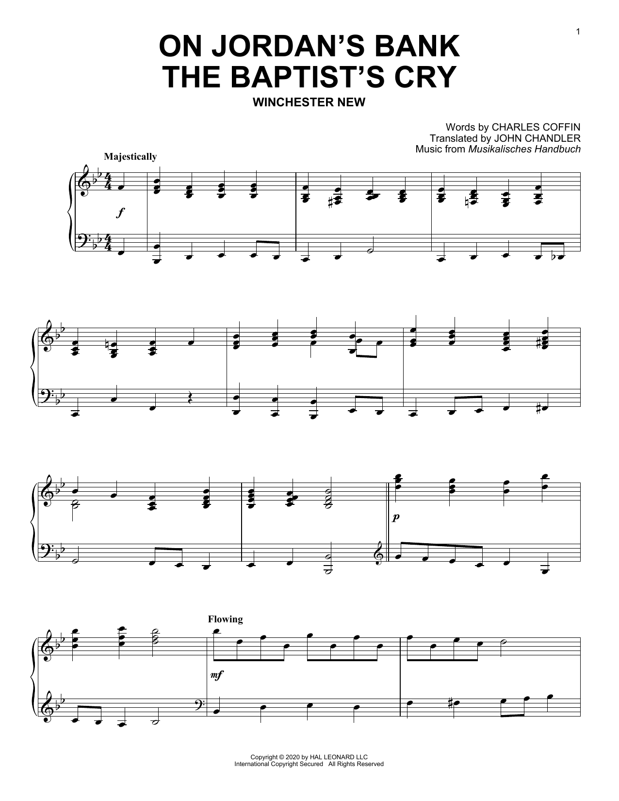 Charles Coffin On Jordan's Bank The Baptist's Cry Sheet Music Notes & Chords for Piano Solo - Download or Print PDF