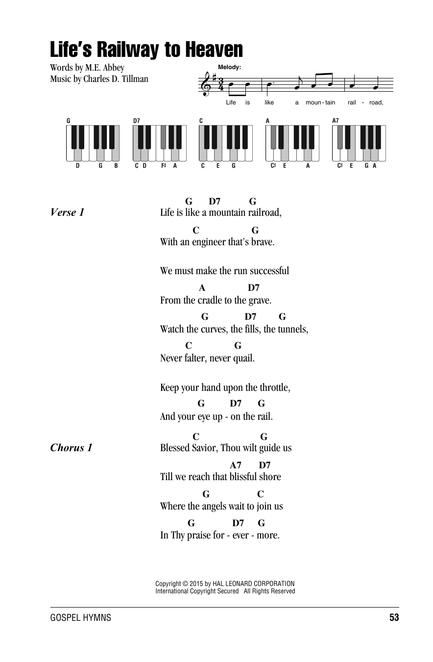 Charles D. Tillman Life's Railway To Heaven Sheet Music Notes & Chords for Lyrics & Piano Chords - Download or Print PDF