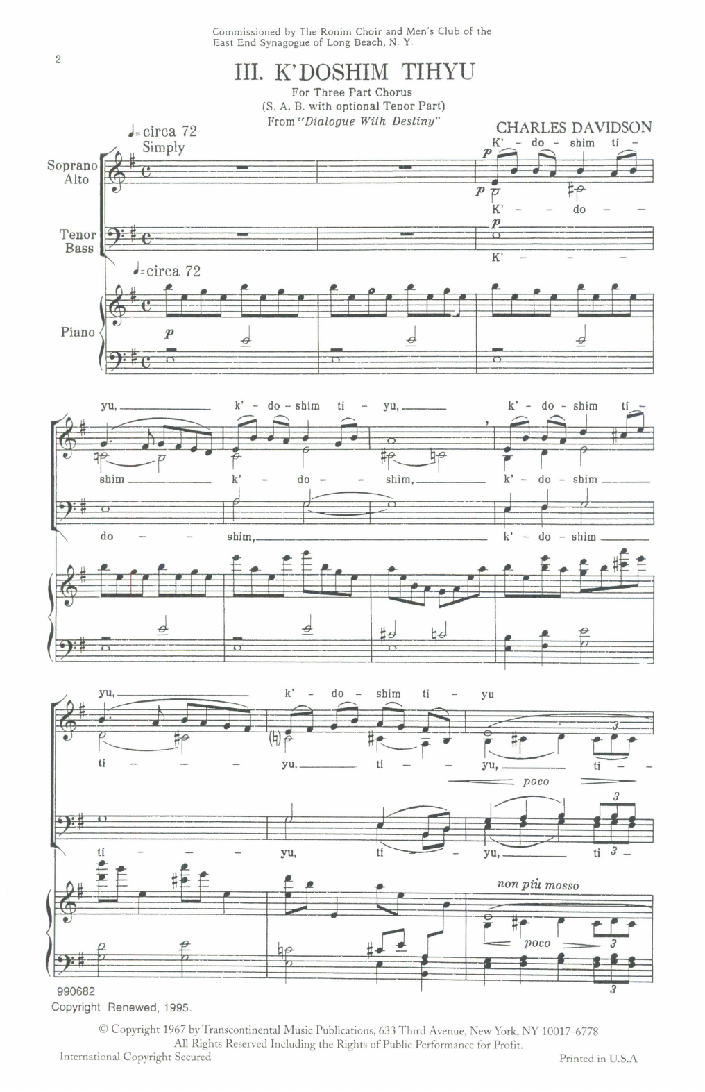 Charles Davidson K'Doshim Tihyu Sheet Music Notes & Chords for Choral - Download or Print PDF