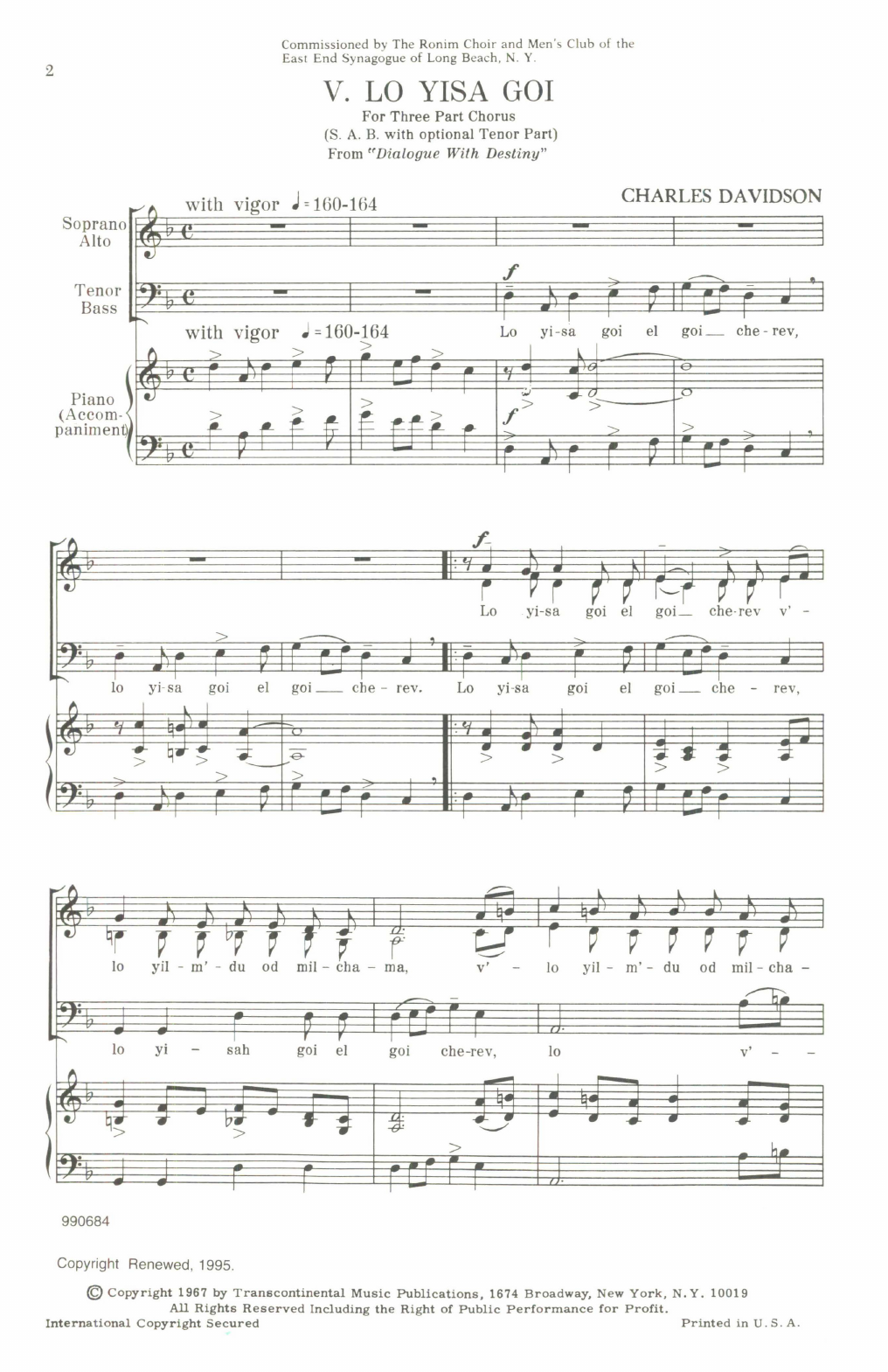 Charles Davidson Lo Yisa Goi Sheet Music Notes & Chords for SAB Choir - Download or Print PDF