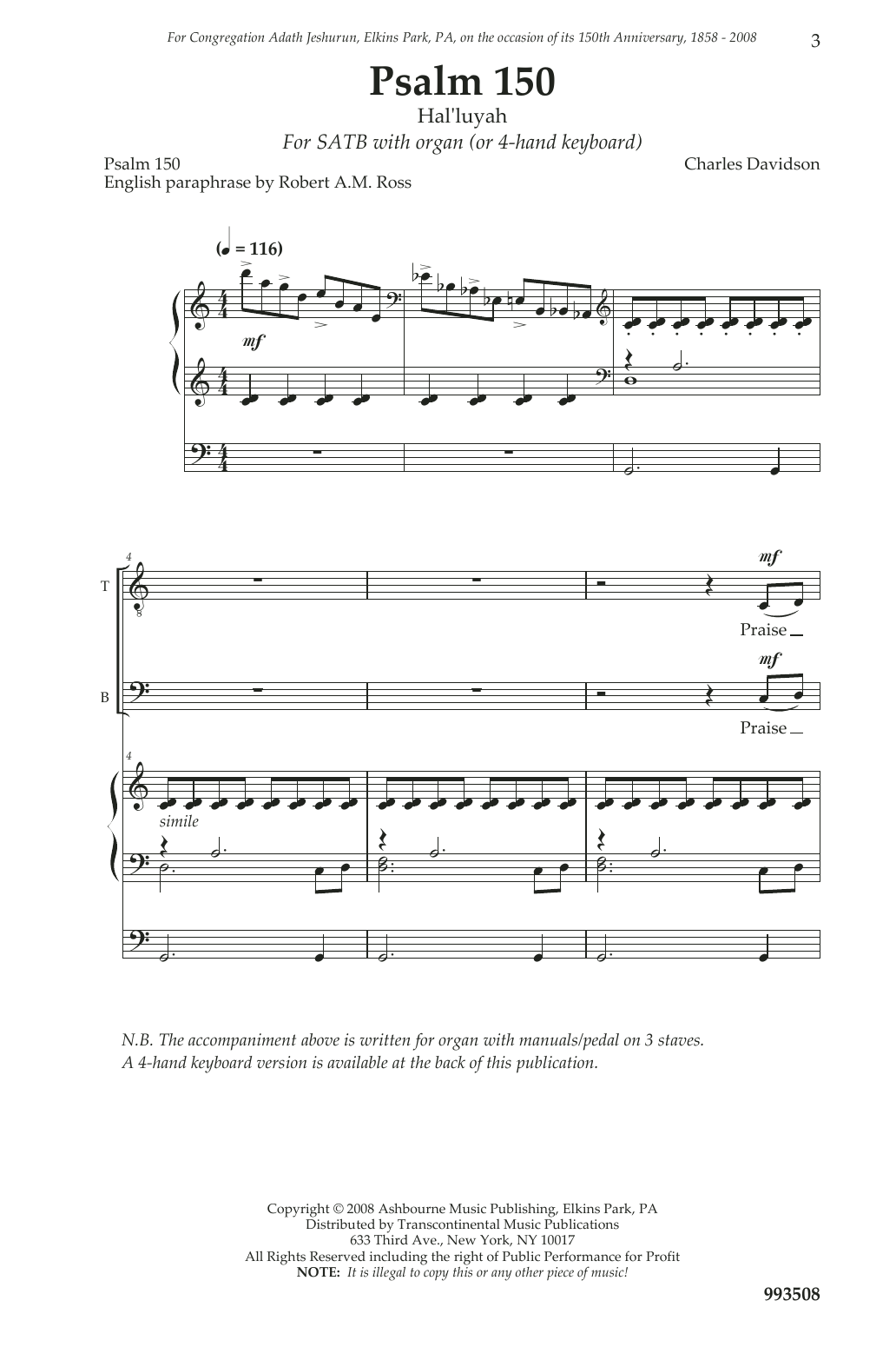 Charles Davidson Psalm 150 Sheet Music Notes & Chords for SATB Choir - Download or Print PDF