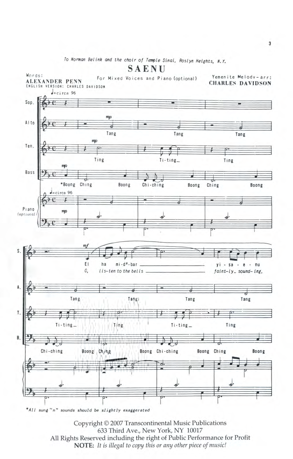 Charles Davidson Saenu Sheet Music Notes & Chords for Choral - Download or Print PDF