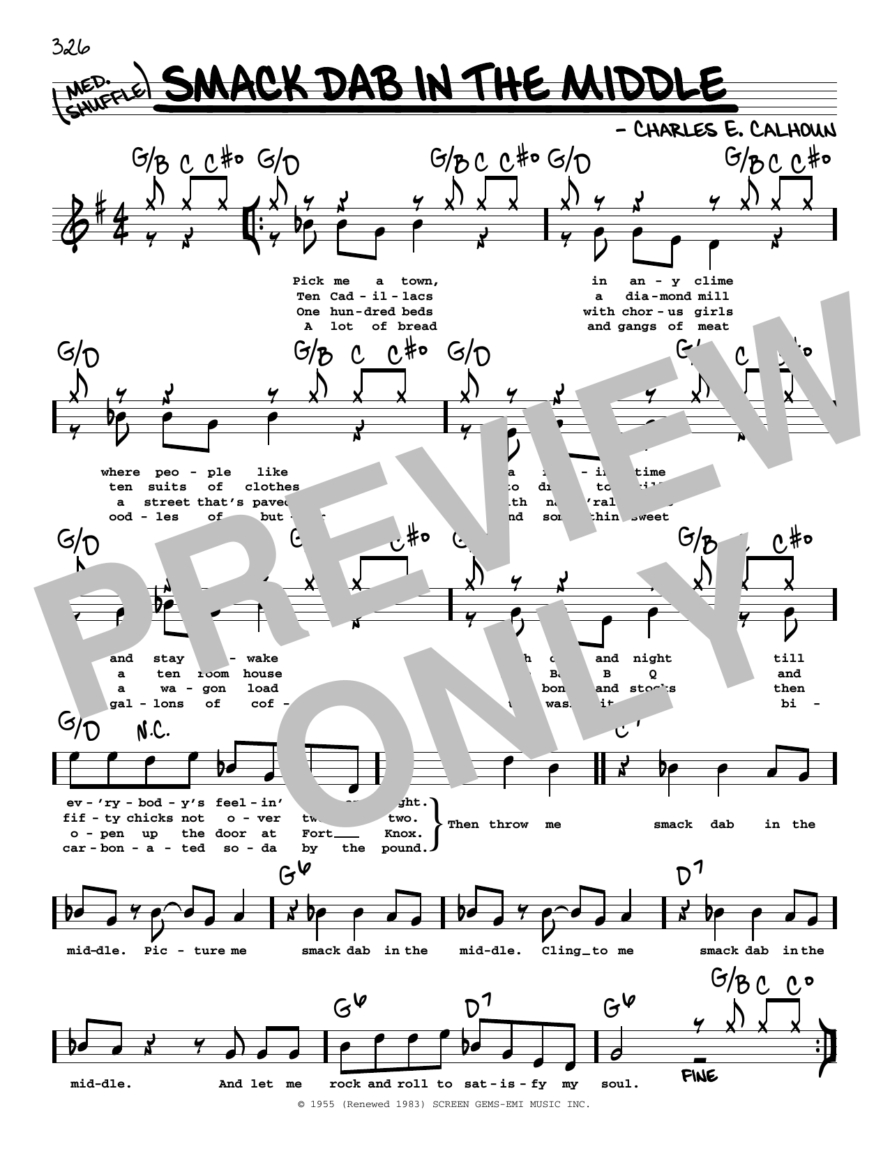 Charles E. Calhoun Smack Dab In The Middle (High Voice) Sheet Music Notes & Chords for Real Book – Melody, Lyrics & Chords - Download or Print PDF