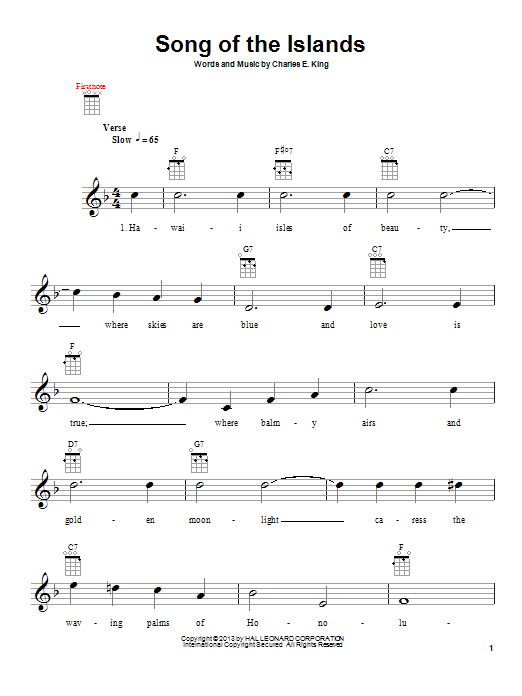 Charles E. King Song Of The Islands Sheet Music Notes & Chords for Ukulele - Download or Print PDF