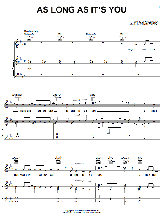 Charles Fox As Long As It's You Sheet Music Notes & Chords for Piano, Vocal & Guitar (Right-Hand Melody) - Download or Print PDF