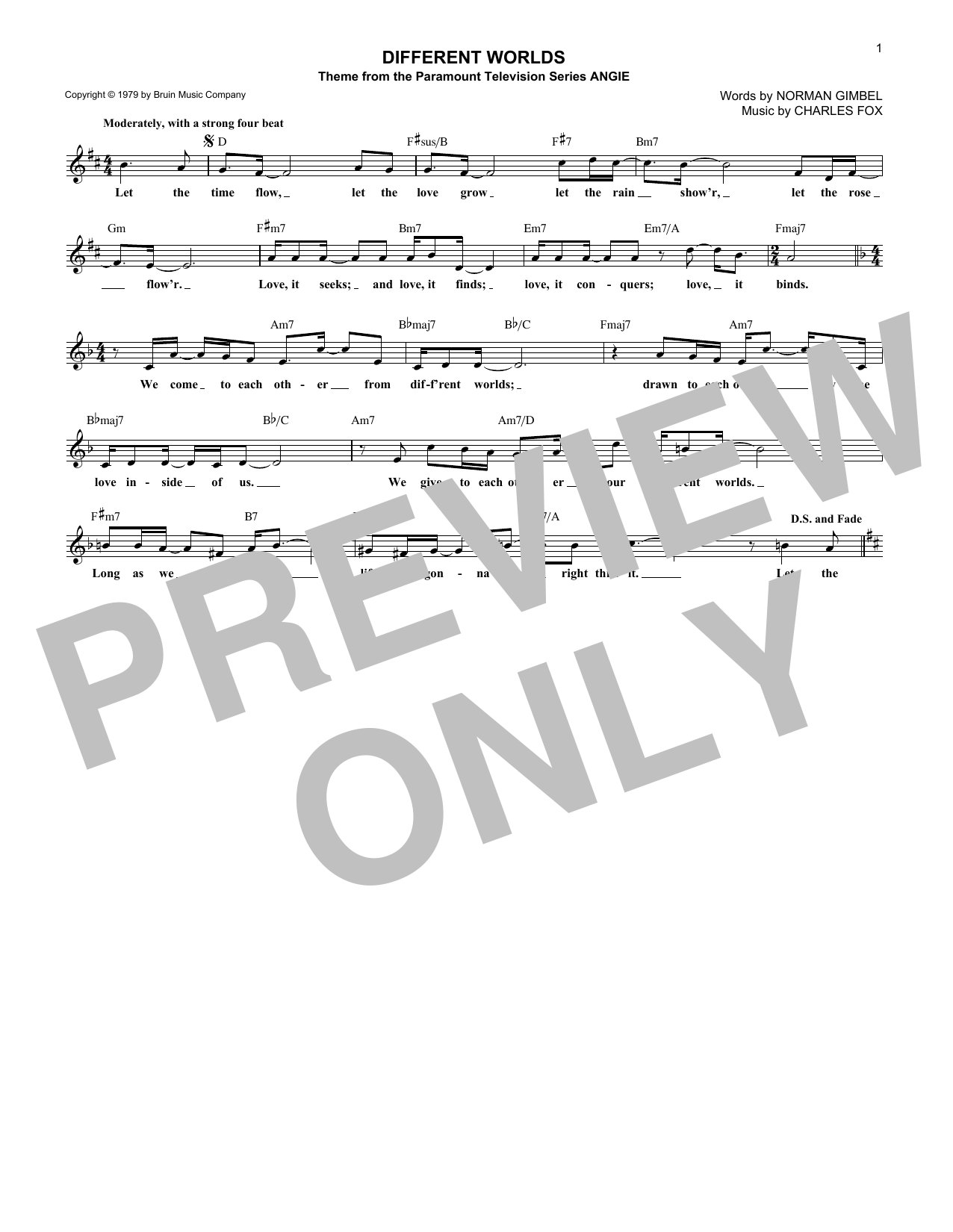 Charles Fox Different Worlds Sheet Music Notes & Chords for Melody Line, Lyrics & Chords - Download or Print PDF