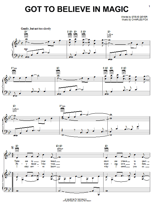 Charles Fox Got To Believe In Magic Sheet Music Notes & Chords for Piano, Vocal & Guitar (Right-Hand Melody) - Download or Print PDF
