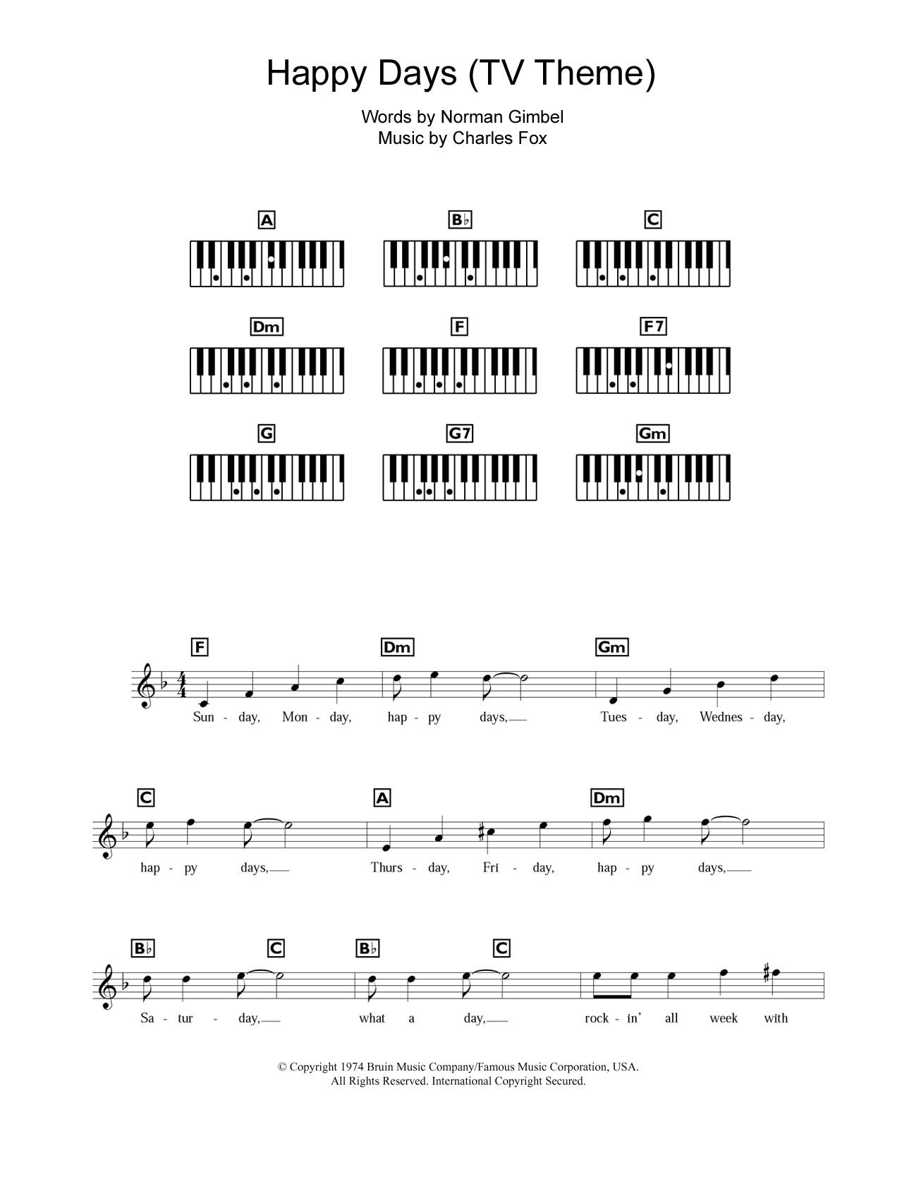 Charles Fox Happy Days (from the TV series) Sheet Music Notes & Chords for Keyboard - Download or Print PDF