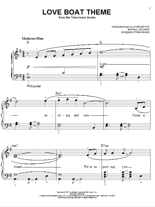 Charles Fox Love Boat Theme Sheet Music Notes & Chords for Easy Piano - Download or Print PDF