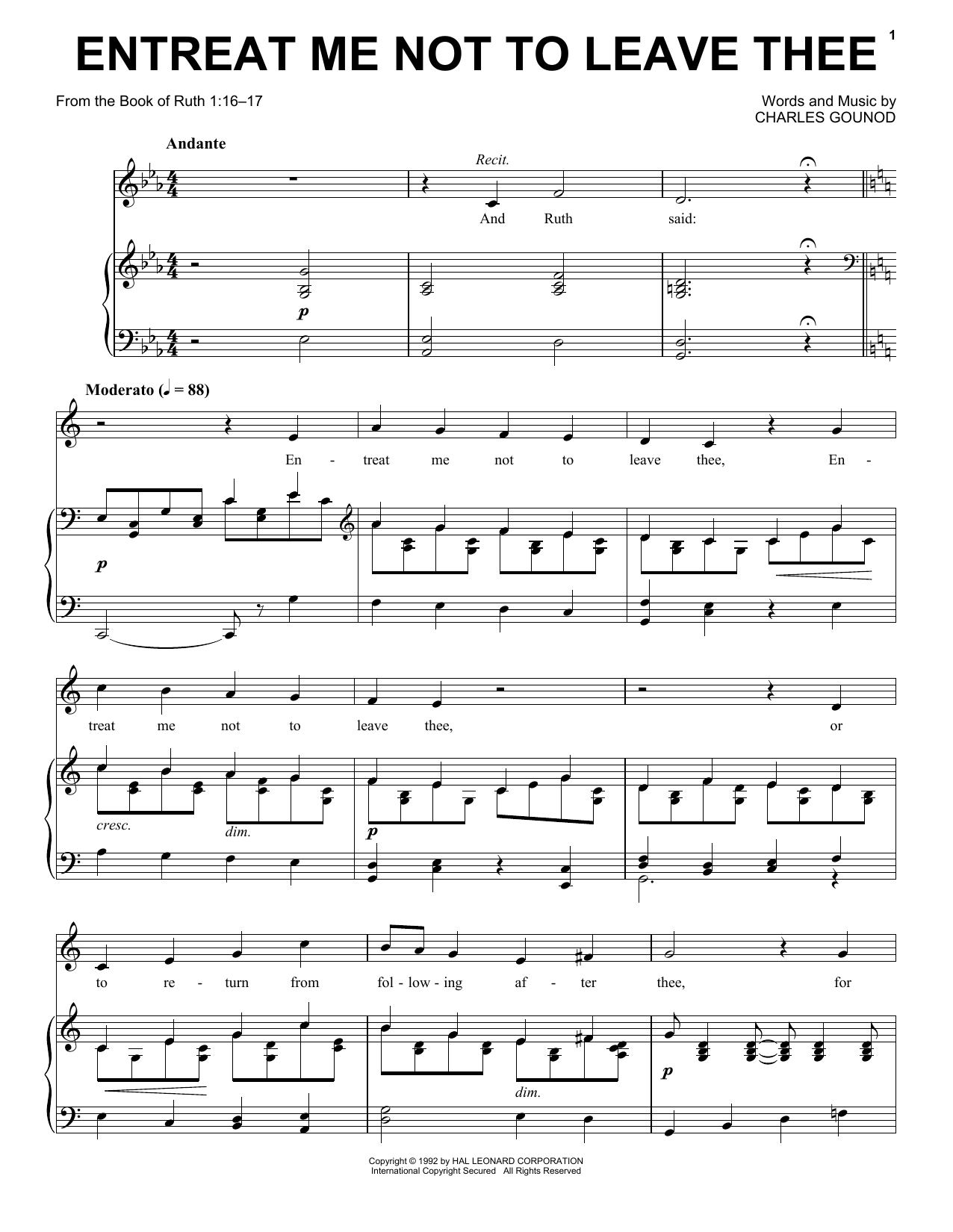 Charles Gounod Entreat Me Not To Leave Thee Sheet Music Notes & Chords for Piano & Vocal - Download or Print PDF