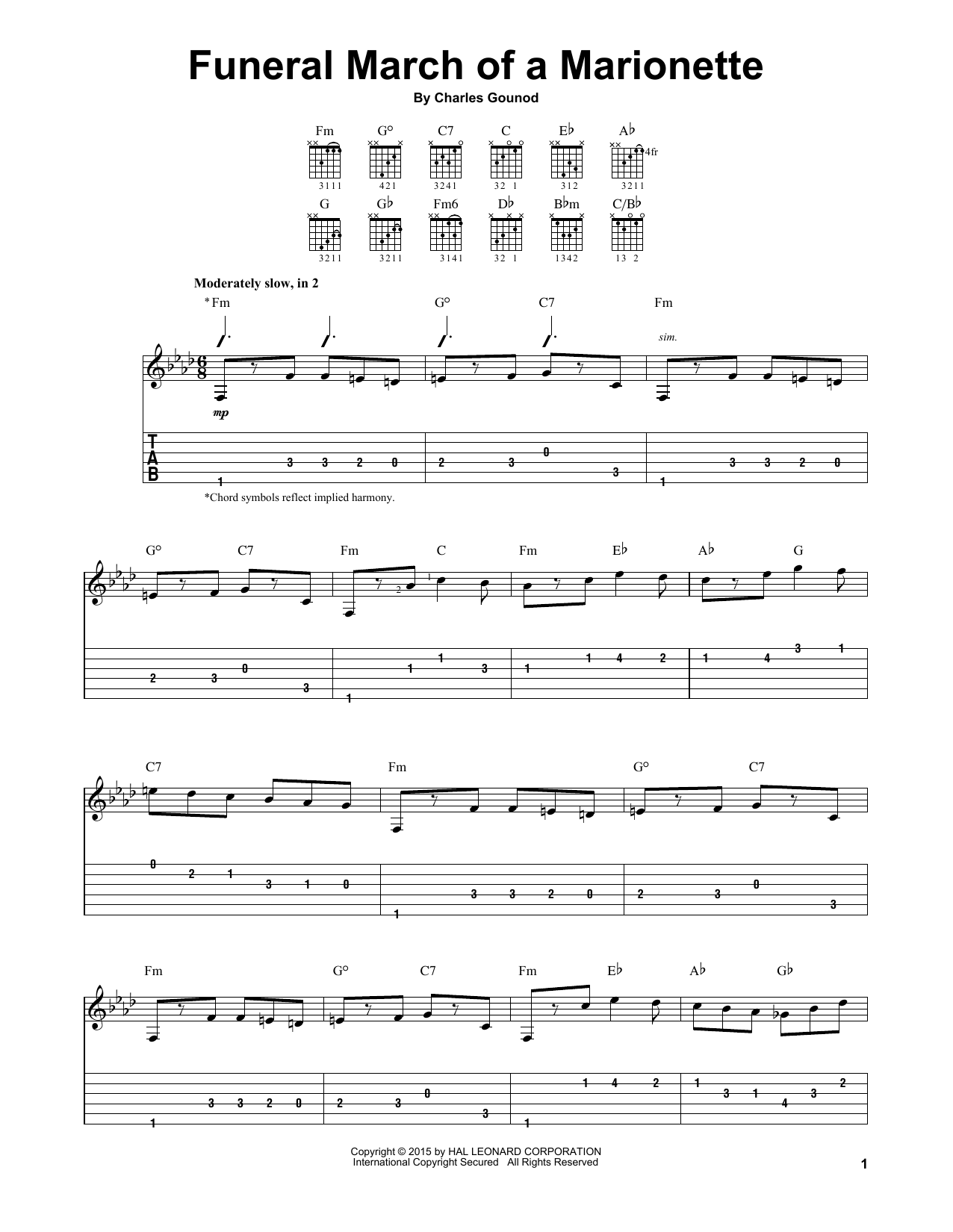 Charles Gounod Funeral March Of A Marionette Sheet Music Notes & Chords for Easy Guitar Tab - Download or Print PDF