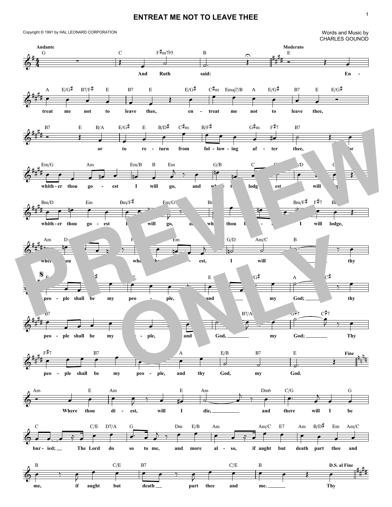 Charles Gounod Entreat Me Not To Leave Thee Sheet Music Notes & Chords for Piano & Vocal - Download or Print PDF