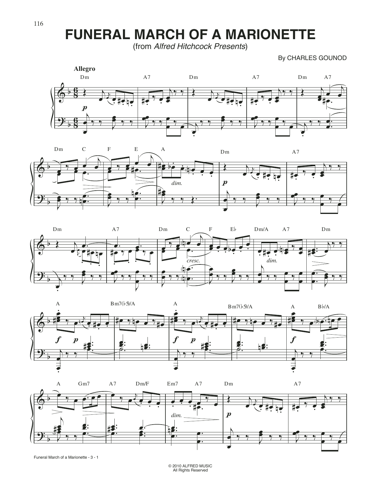 Charles Gounod Funeral March Of A Marionette (arr. Dan Coates) Sheet Music Notes & Chords for Piano Solo - Download or Print PDF
