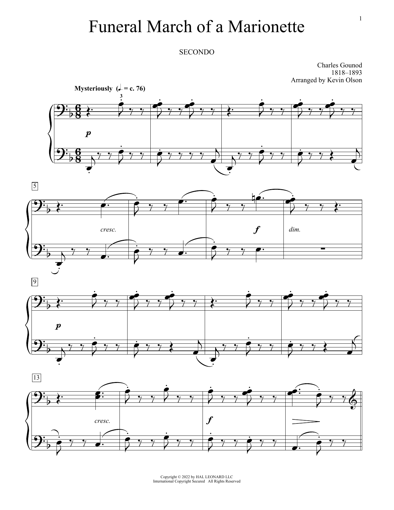 Charles Gounod Funeral March Of A Marionette (arr. Kevin Olson) Sheet Music Notes & Chords for Piano Duet - Download or Print PDF