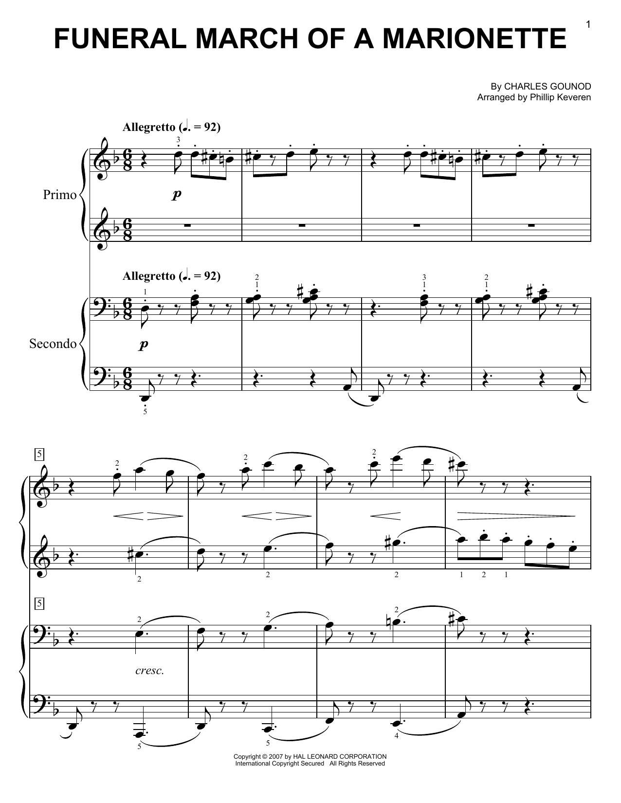 Phillip Keveren Funeral March Of A Marionette Sheet Music Notes & Chords for Easy Piano Duet - Download or Print PDF