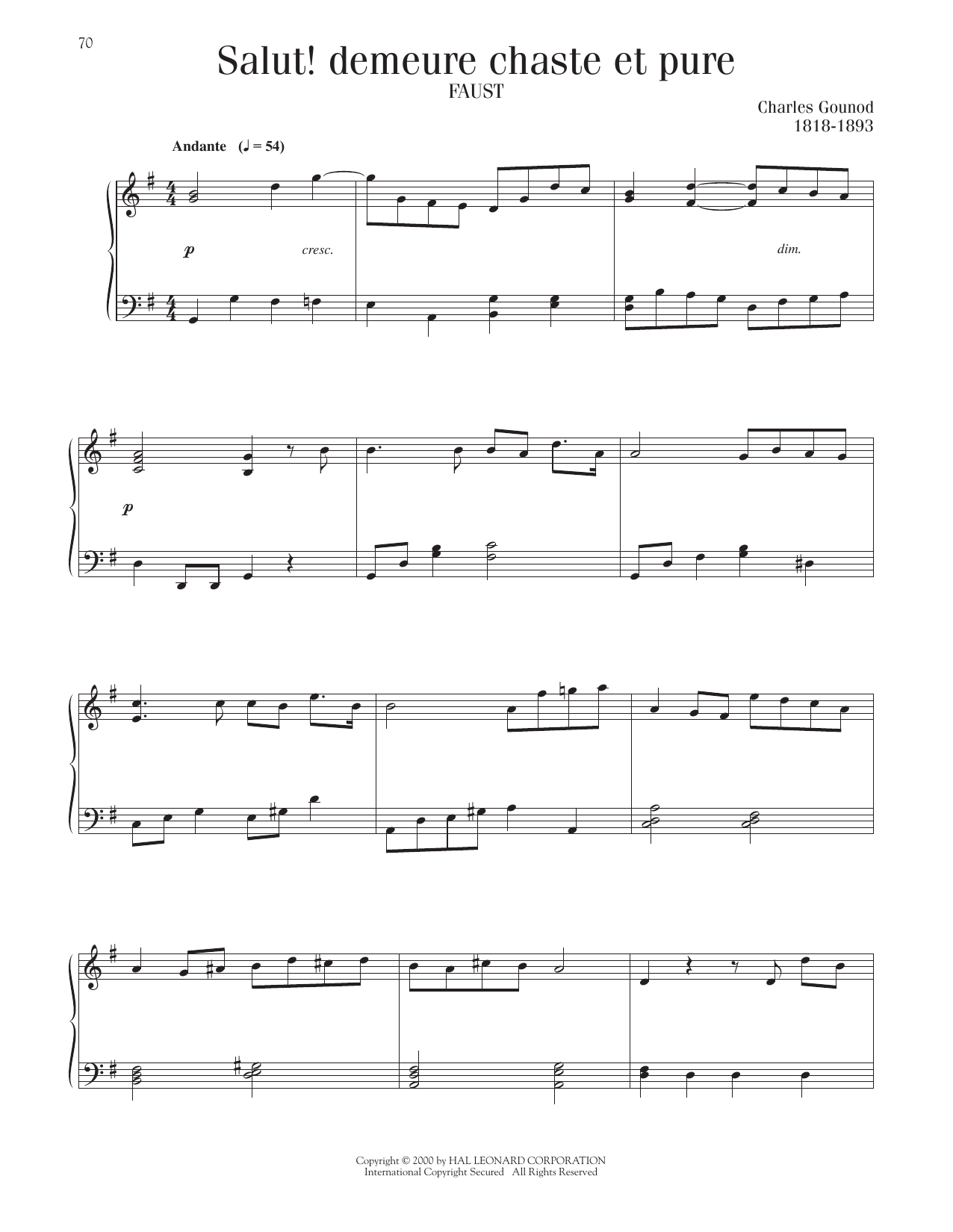 Charles Gounod Salut! Demeure Chaste Et Pure Sheet Music Notes & Chords for Piano Solo - Download or Print PDF
