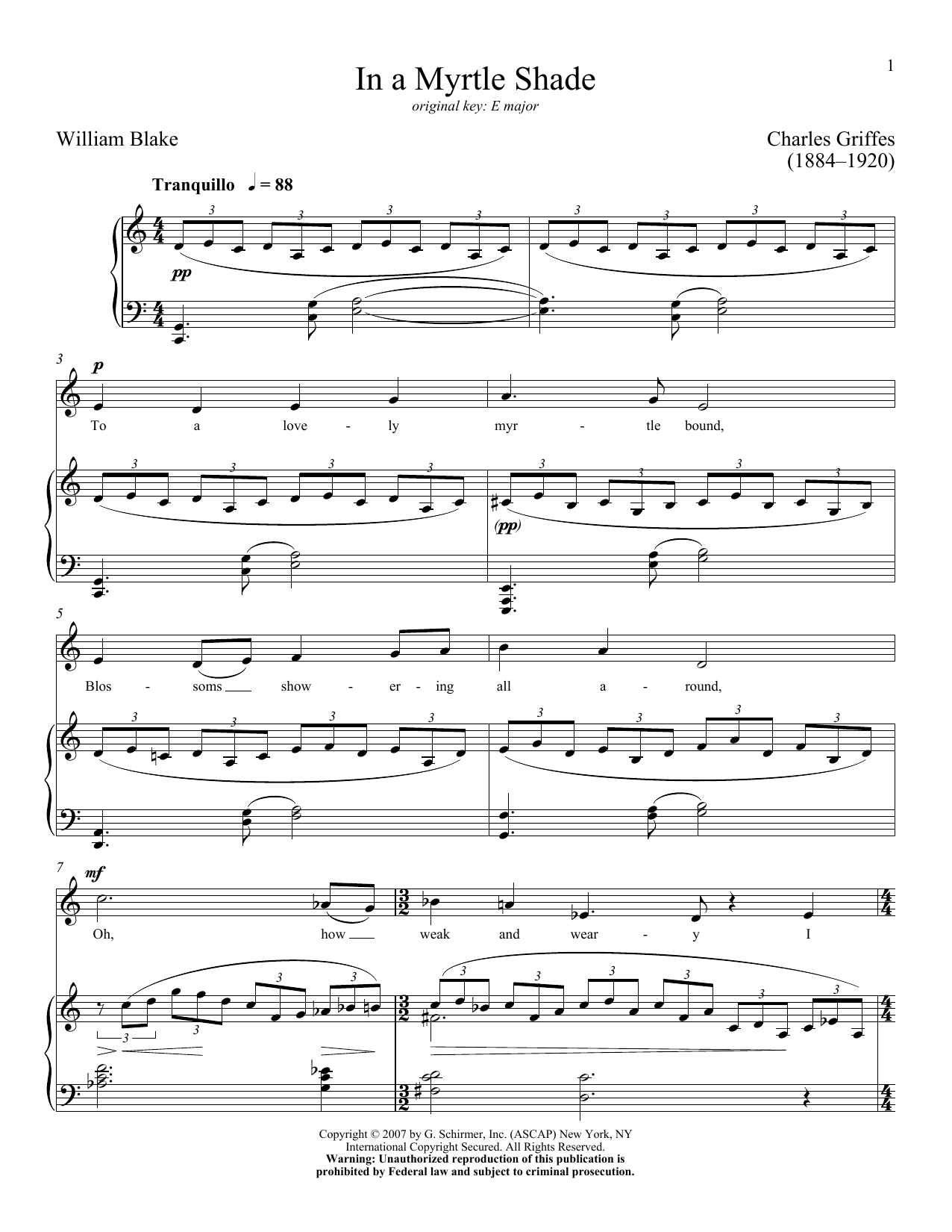 Charles Griffes In A Myrtle Shade Sheet Music Notes & Chords for Piano & Vocal - Download or Print PDF