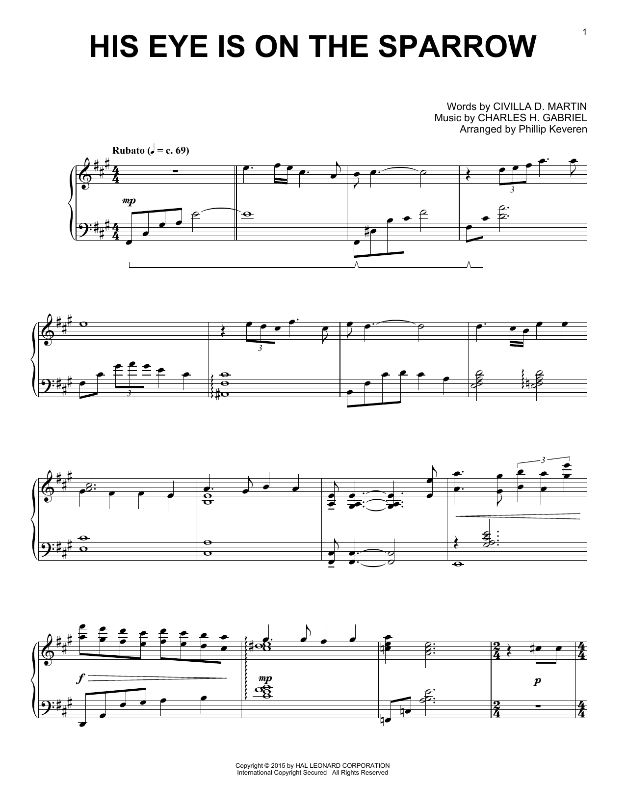 Phillip Keveren His Eye Is On The Sparrow Sheet Music Notes & Chords for Piano - Download or Print PDF