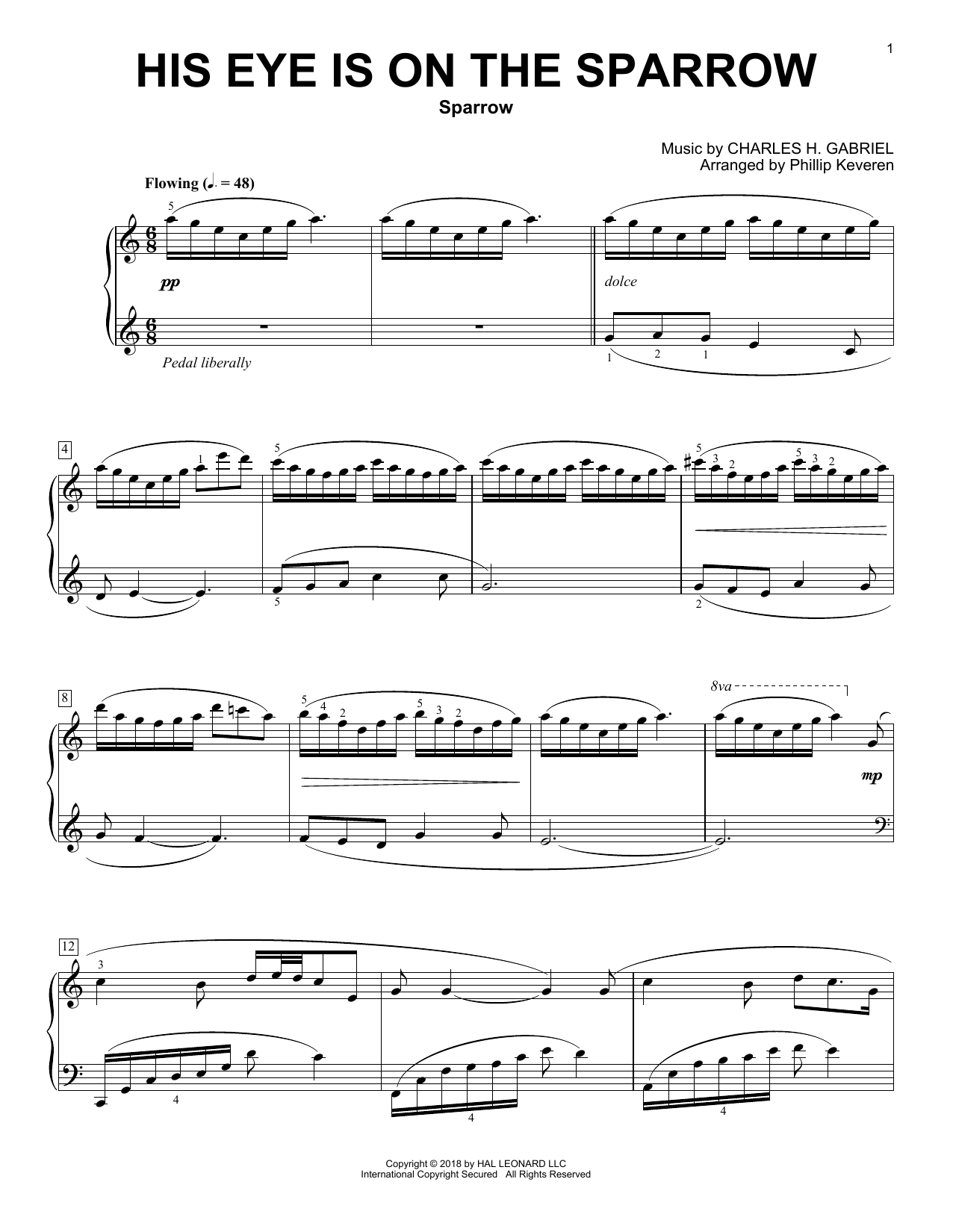 Charles H. Gabriel His Eye Is On The Sparrow [Classical version] (arr. Phillip Keveren) Sheet Music Notes & Chords for Piano - Download or Print PDF