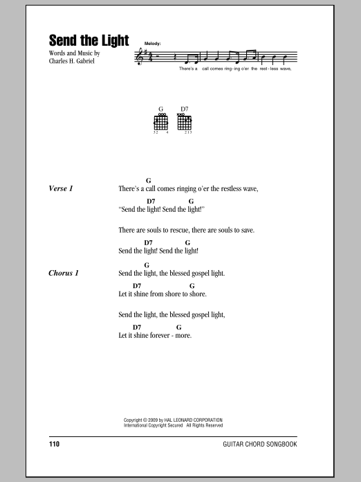 Charles H. Gabriel Send The Light Sheet Music Notes & Chords for Piano, Vocal & Guitar Chords (Right-Hand Melody) - Download or Print PDF