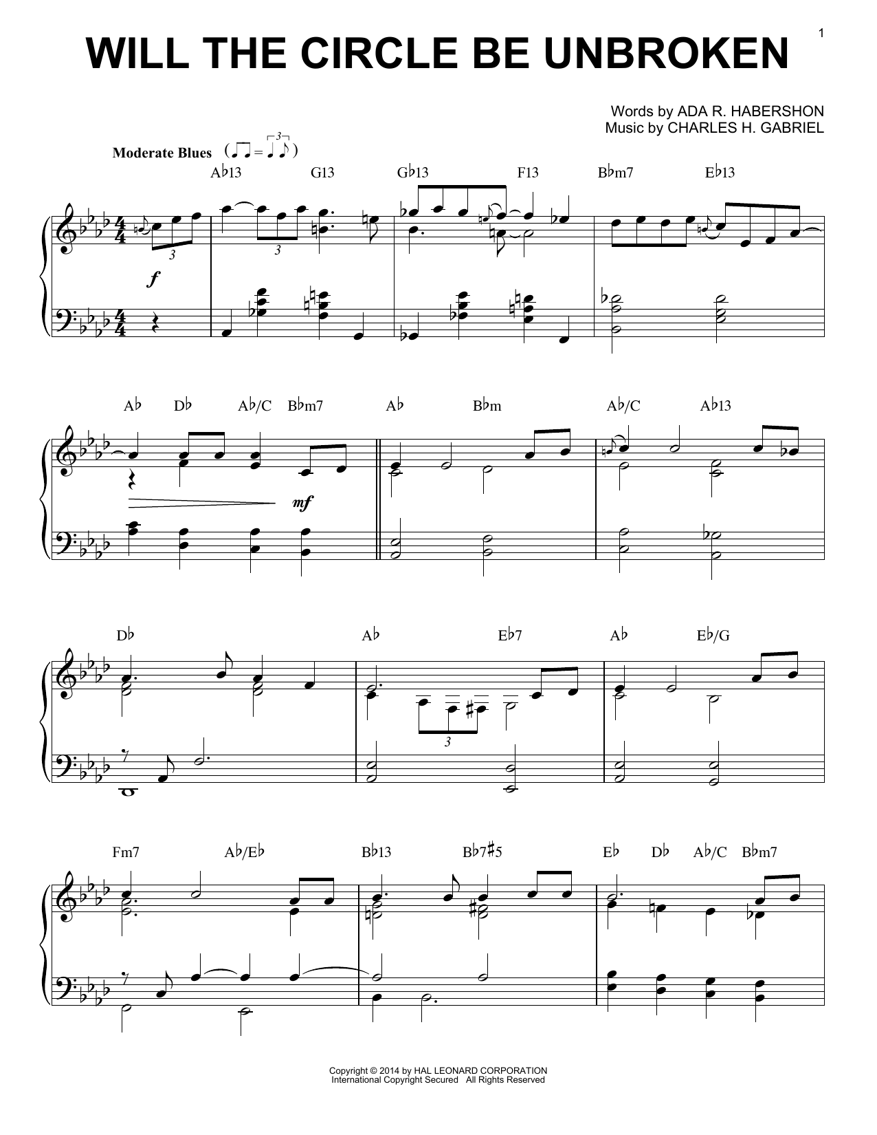 Charles H. Gabriel Will The Circle Be Unbroken [Jazz version] (arr. Brent Edstrom) Sheet Music Notes & Chords for Piano - Download or Print PDF